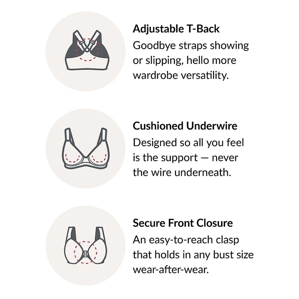 Sz 40F White Glamorise WonderWire Front Closure T-back Bra - Picture 7 of 8